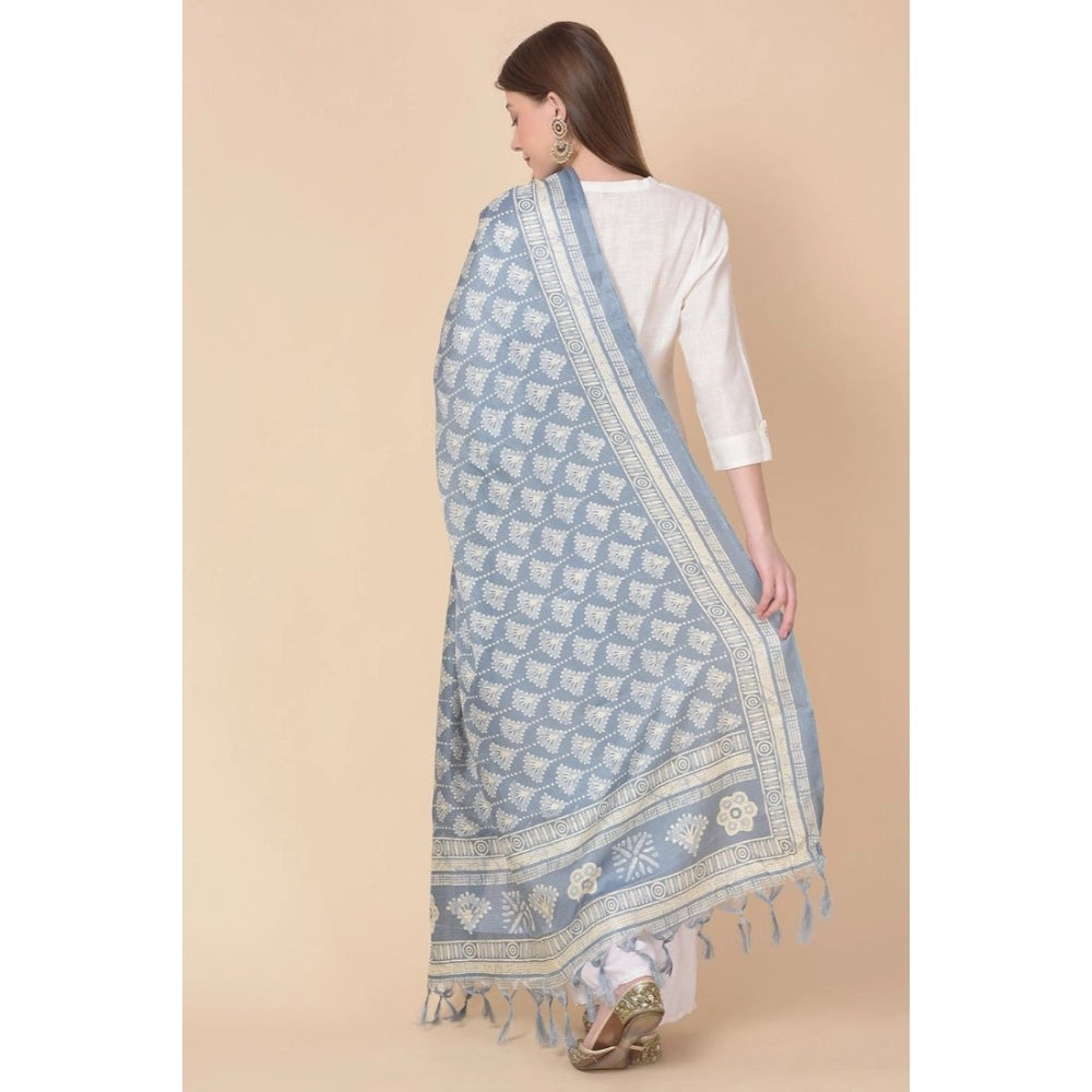 Art silk printed grey dupatta for women, length 2.25-2.50m, casual occasion