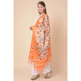Orange art silk printed dupatta, vibrant pattern on casual wear for women