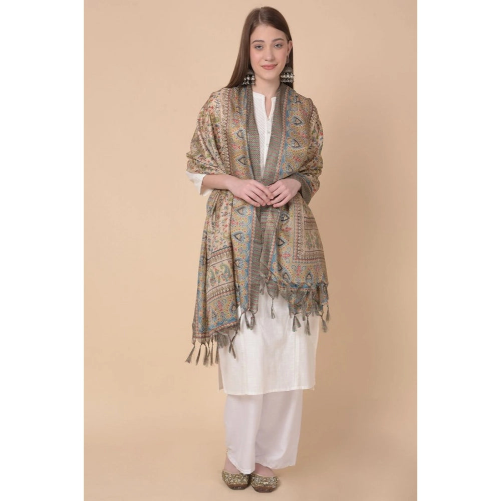 Light brown art silk printed dupatta for casual occasions, length 2.25-2.50 mtr