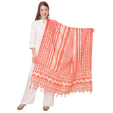 Orange art silk printed dupatta for casual occasions, length 2.25-2.50mtr