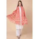 Orange art silk printed dupatta, vibrant pattern, casual women's wear (2.25-2.50m)