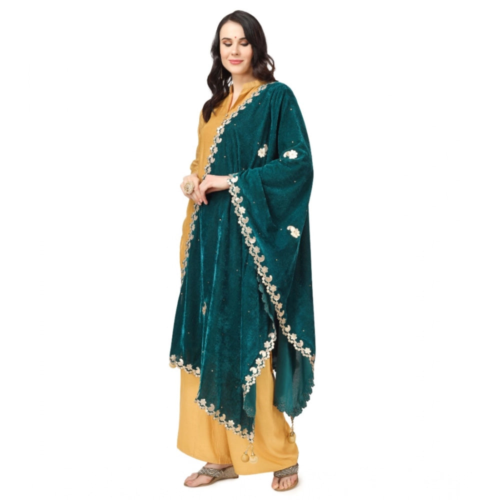 Dark green velvet Gotta Patti dupatta for festive occasions, 2.25-2.50m length