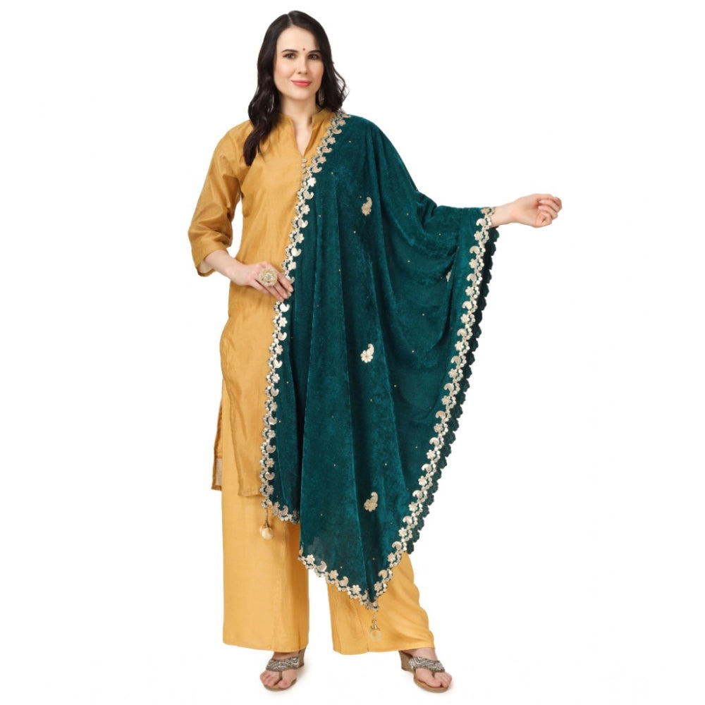 Dark green velvet Gotta Patti dupatta for festive occasions, length 2.25-2.50mtr
