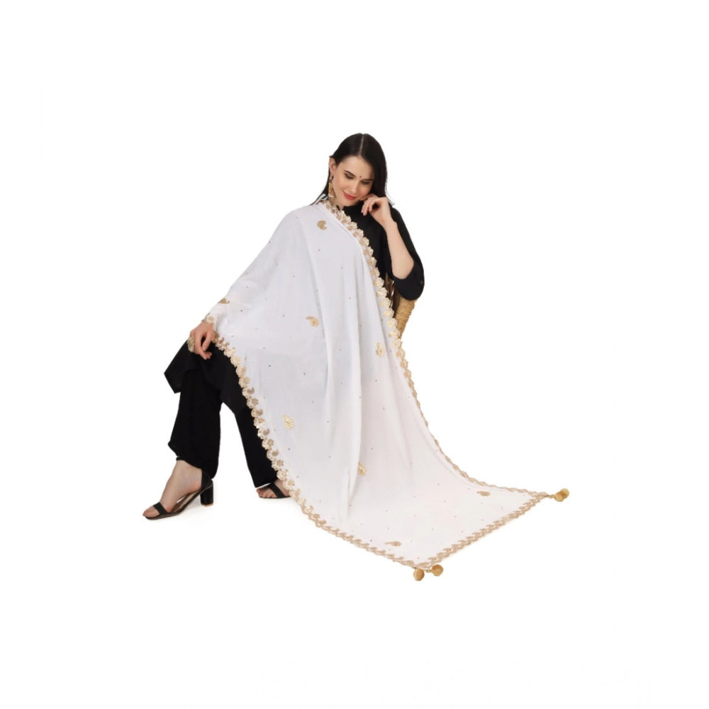 White velvet Gotta Patti dupatta for festive occasions, 2.25 to 2.50 mtr length