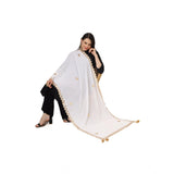 White velvet Gotta Patti dupatta for festive occasions, 2.25 to 2.50 mtr length