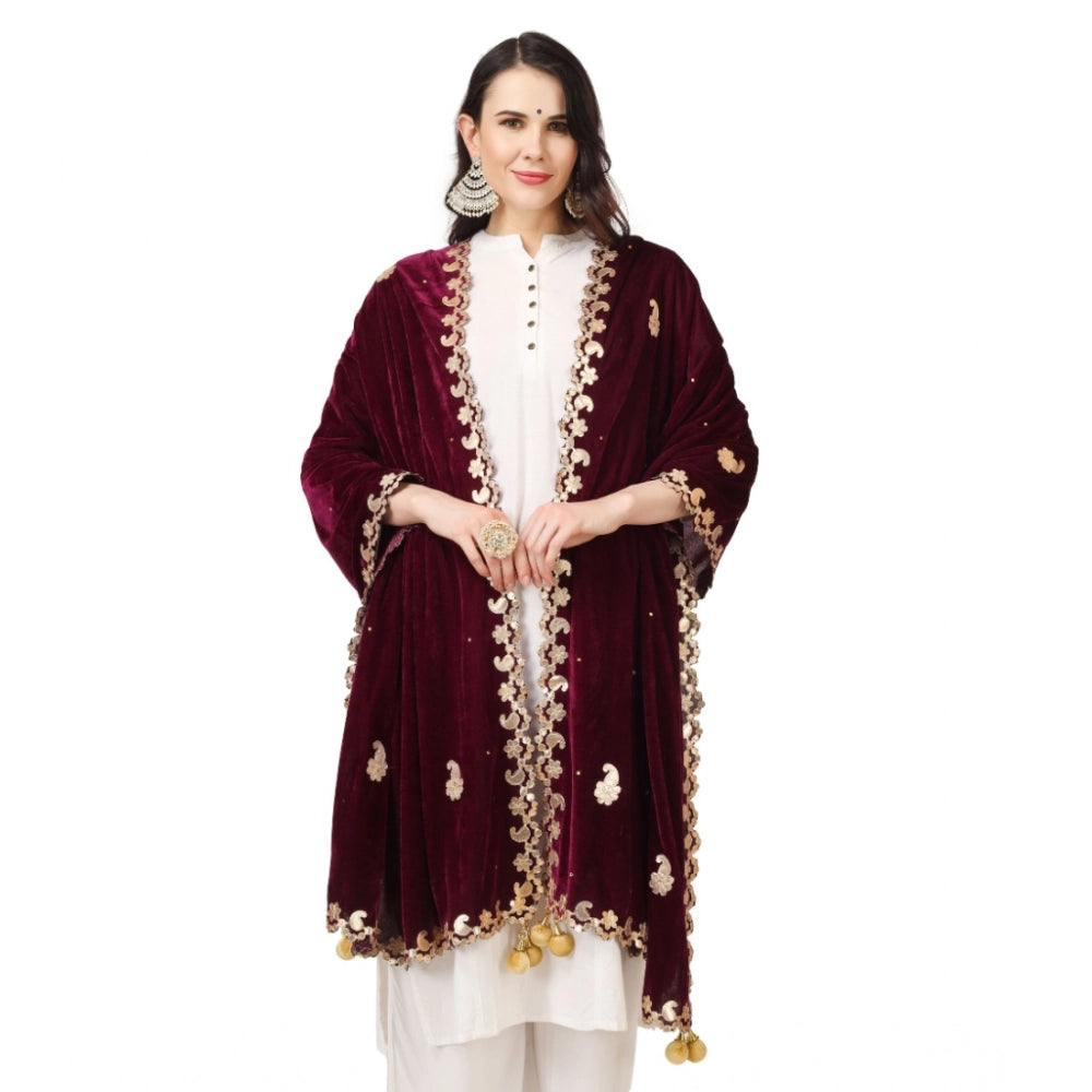 Purple velvet Gotta Patti dupatta, festive women's clothing accessory, 2.25-2.50m length