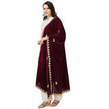 Purple velvet Gotta Patti dupatta for festive occasions, length 2.25-2.50mtr