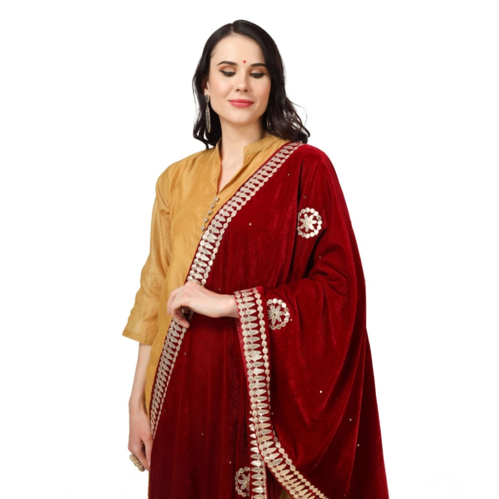 Maroon velvet Gotta Patti dupatta, 2.25-2.50m length for festive occasions