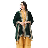 Green velvet Gotta Patti dupatta, festive women's attire with 2.25-2.50m length, detailed close-up view