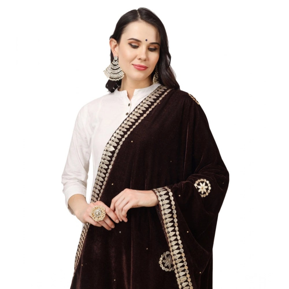 Brown velvet Gotta Patti dupatta (2.25-2.50m), festive women's wear, rich textured fabric