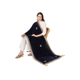 Blue velvet Gotta Patti Dupatta for festive occasions, 2.25-2.50m length