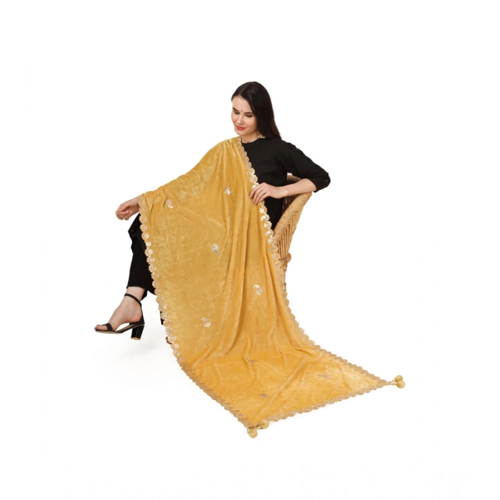 Yellow velvet Gotta Patti dupatta for women's festive wear, 2.25-2.50m length
