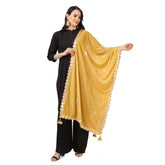 Yellow velvet Gotta Patti dupatta for festive occasions, 2.25-2.50m length