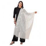 White cotton embroidered dupatta, festive occasion wear for women, 2.25-2.50m length
