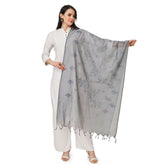 Grey cotton embroidered dupatta for festive occasions, 2.25-2.50m length