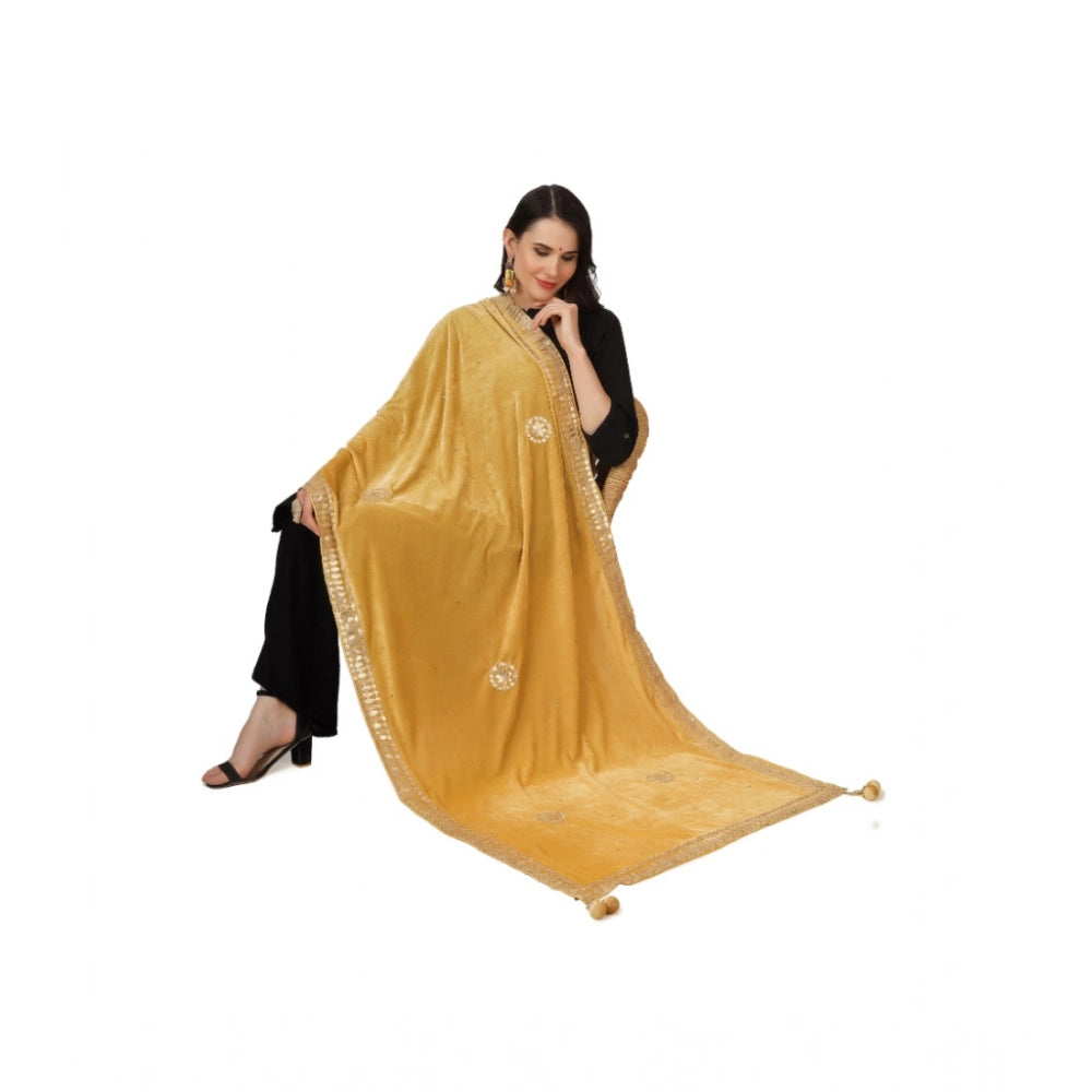 Yellow velvet Gotta Patti dupatta for festive occasions, 2.25-2.50m length