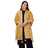 Yellow velvet Gotta Patti dupatta for women's festive wear, 2.25-2.50m length