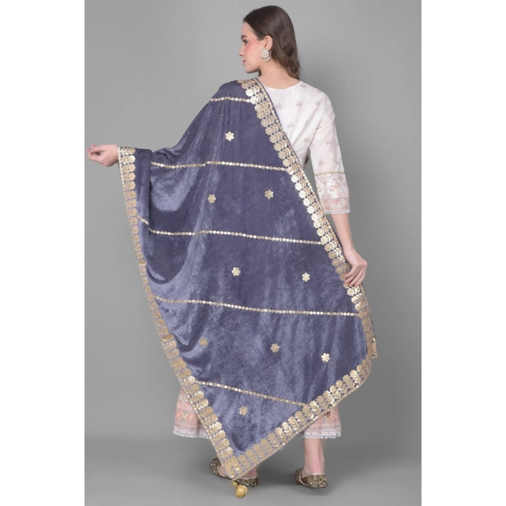 Grey velvet Gotta Patti dupatta for women festivals, 2.25-2.50m length