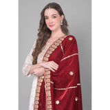 Maroon velvet Gotta Patti dupatta for women's festive wear, 2.25-2.50m length