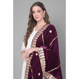 Women's wine-colored Gotta Patti Velvet dupatta (2.25-2.50m), festive occasion wear for women