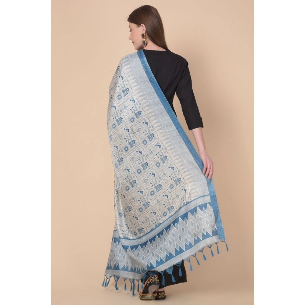 Art silk printed turquoise dupatta for women, length 2.25-2.50m, ideal for casual occasions