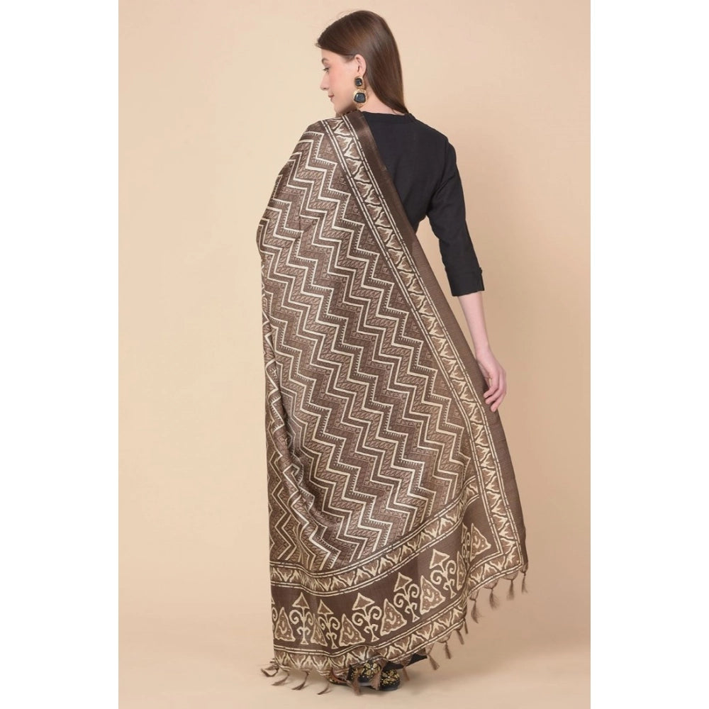Brown art silk printed dupatta for casual occasions, 2.25-2.50 mtr length