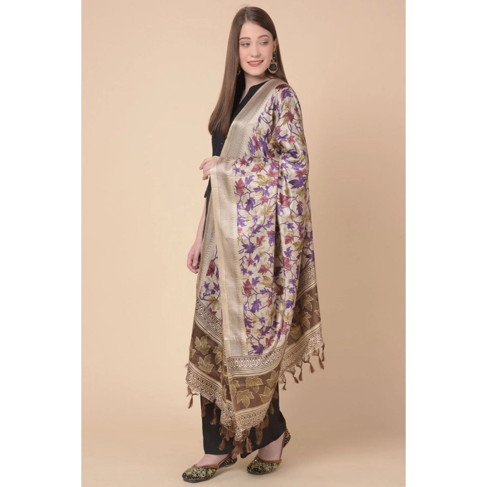 Gold art silk printed dupatta for casual occasions, length 2.25-2.50mtr