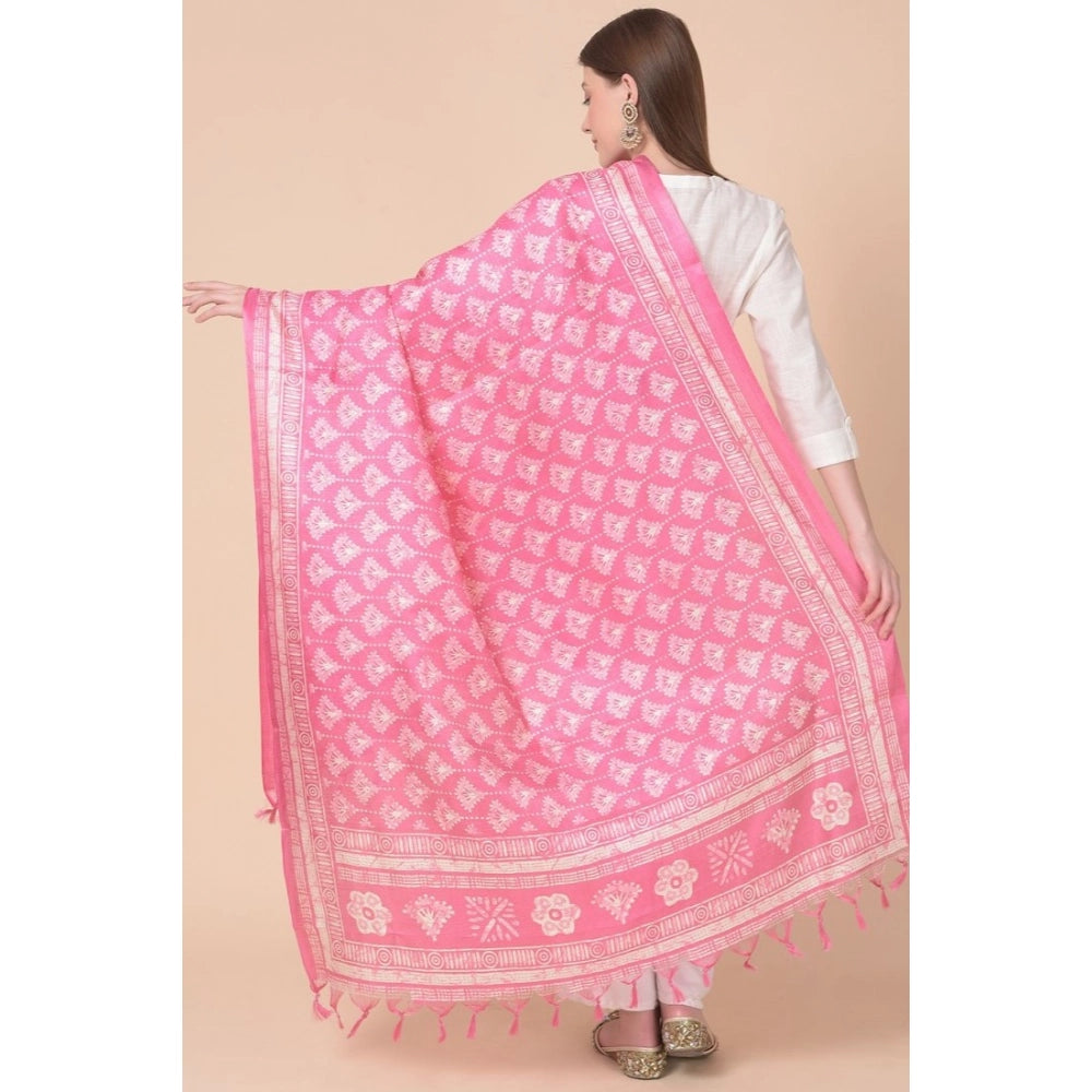 Art Silk printed pink dupatta, length 2.25-2.50m for casual wear on model