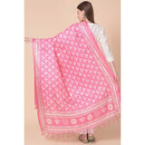 Art Silk printed pink dupatta, length 2.25-2.50m for casual wear on model