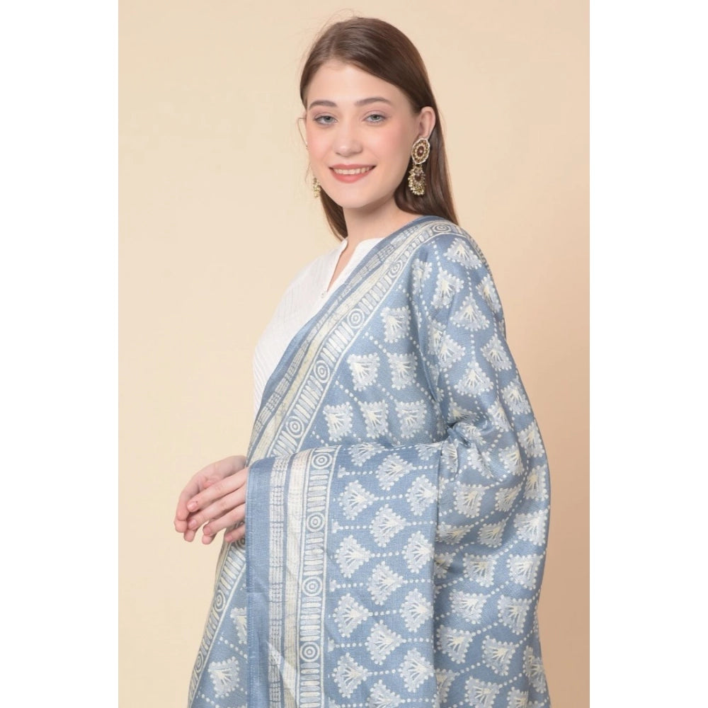 Art Silk printed grey dupatta for casual wear, length 2.25-2.50mtr