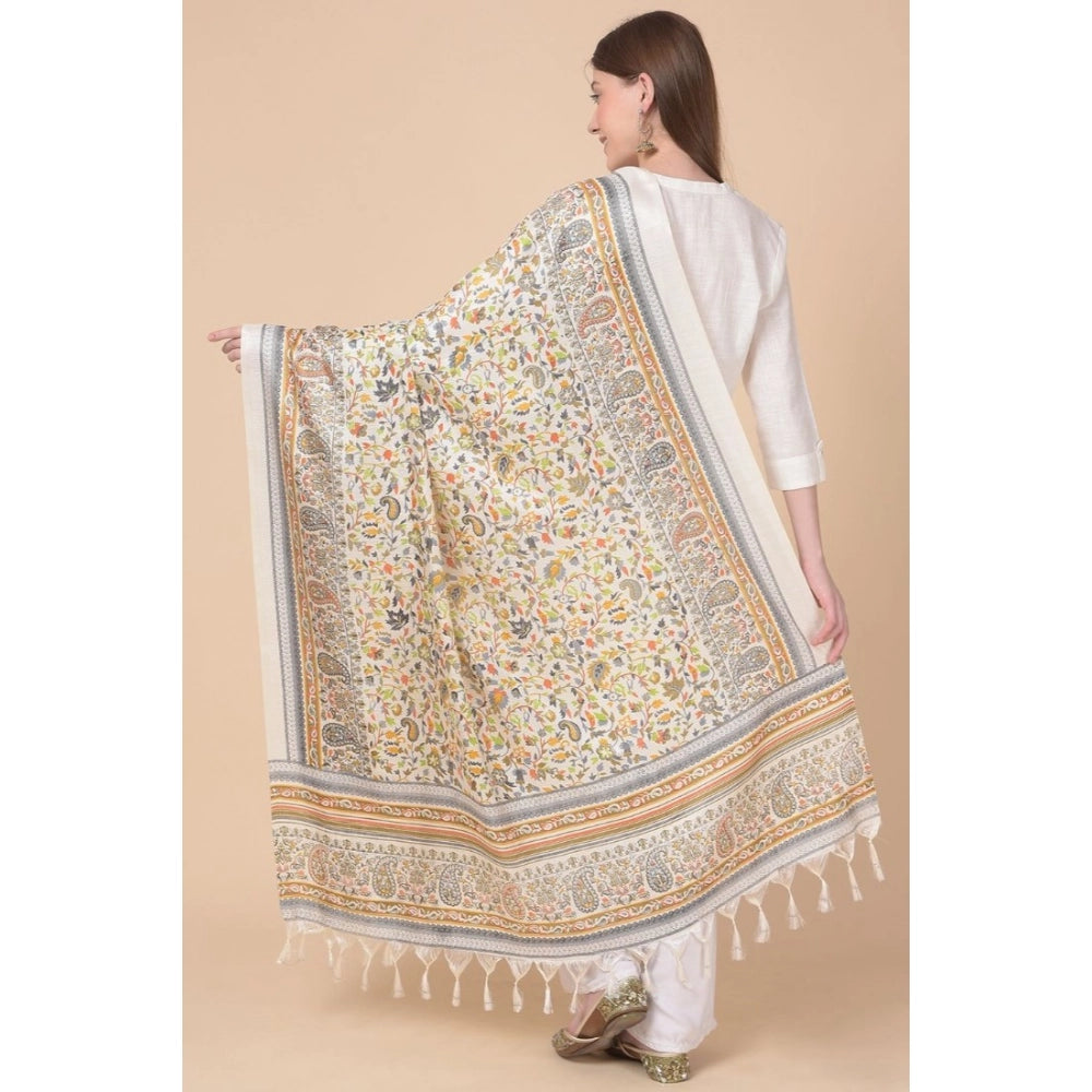 White art silk printed dupatta for casual occasions, women's traditional attire, length 2.25-2.50 mtr
