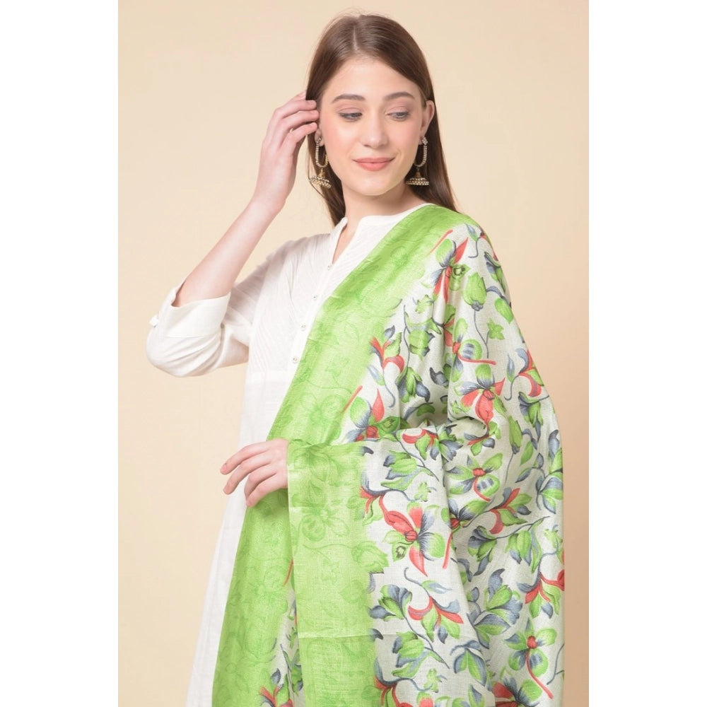 Light green art silk printed dupatta for casual occasions, length 2.25-2.50mtrs
