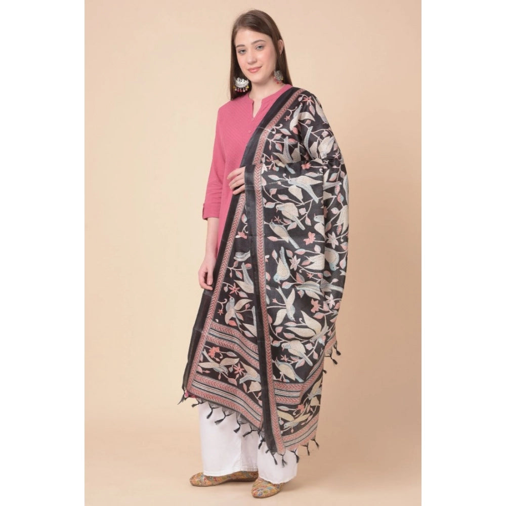 Black art silk printed dupatta for women's casual wear, 2.25-2.50m length