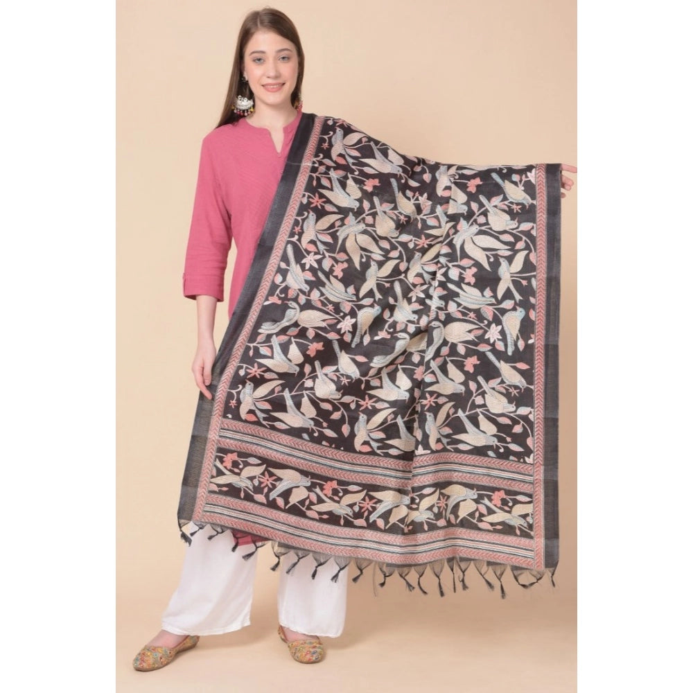Art silk printed black dupatta for women, 2.25-2.50mtr length, perfect for casual occasions