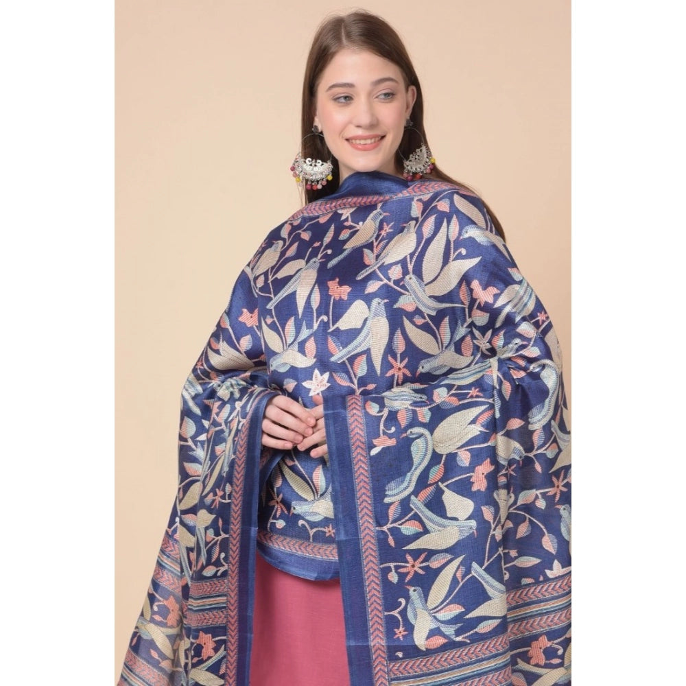 Blue art silk printed dupatta for casual occasions, 2.25-2.50 mtr length