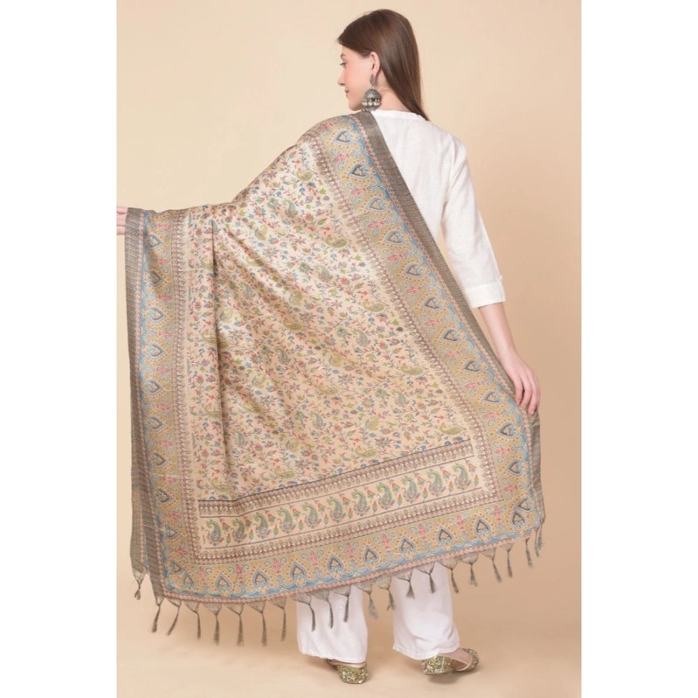Light brown art silk printed dupatta for casual occasions, length 2.25-2.50 mtr