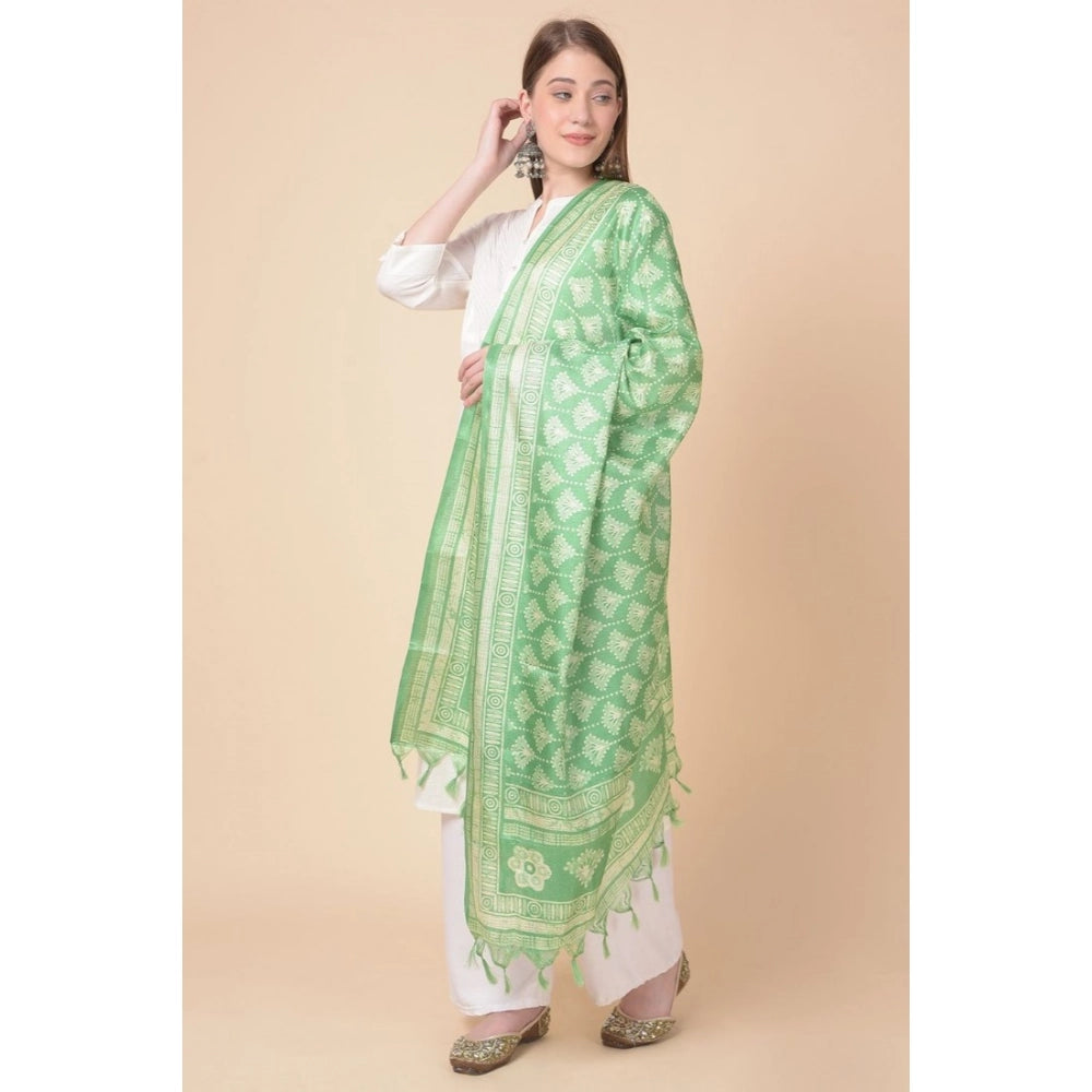 Light green art silk printed dupatta for casual occasions, length 2.25-2.50mtr