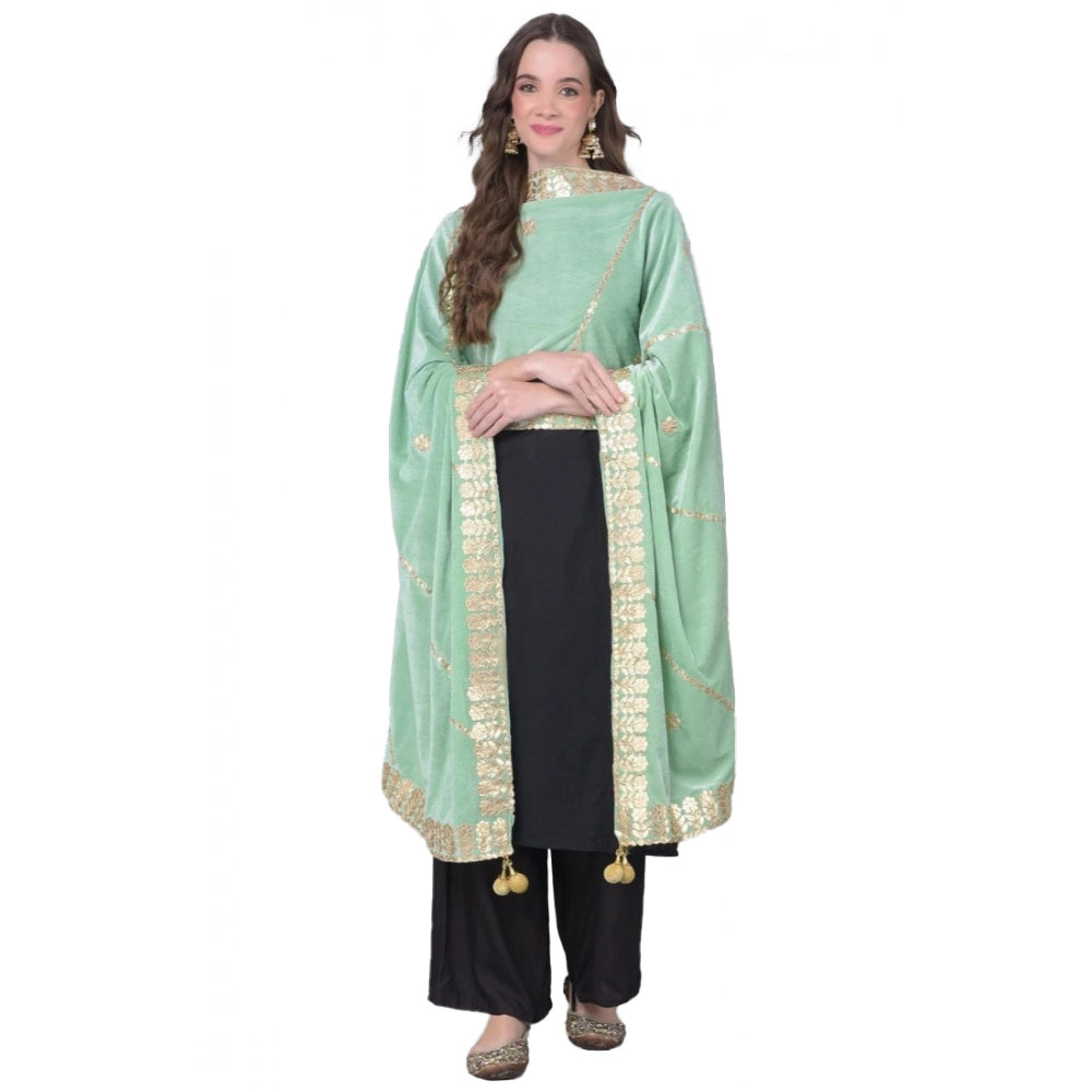Sea green velvet Gotta Patti dupatta for festive occasions, 2.25-2.50 mtr length
