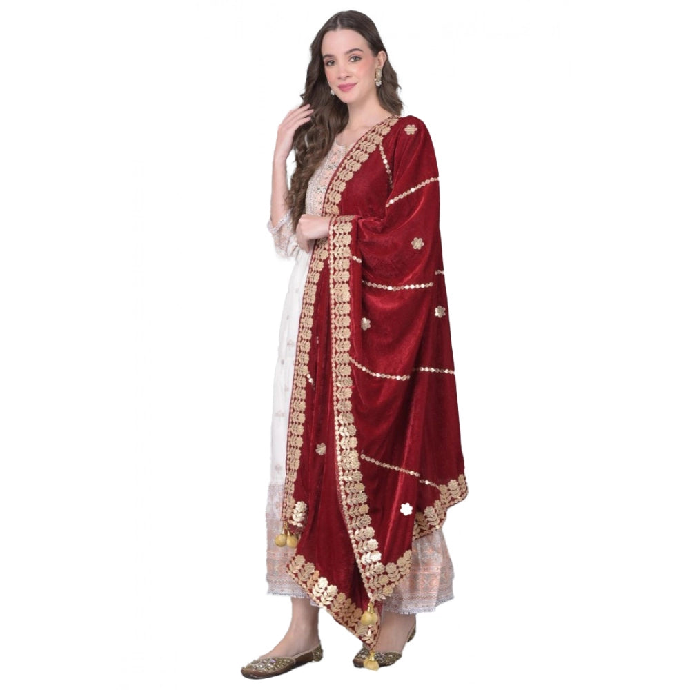 Maroon velvet Gotta Patti dupatta for festive occasions, length 2.25-2.50mtr