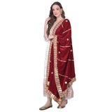Maroon velvet Gotta Patti dupatta for festive occasions, length 2.25-2.50mtr
