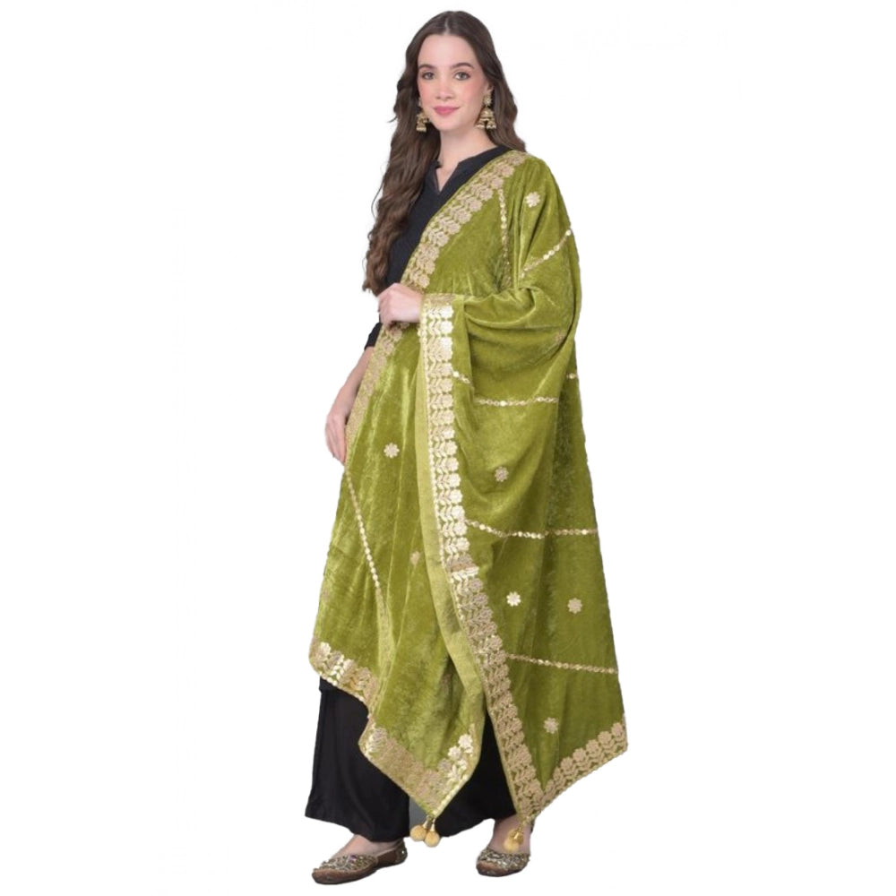 Olive velvet Gotta Patti dupatta for women festivals, 2.25-2.50m length