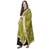 Olive velvet Gotta Patti dupatta for women festivals, 2.25-2.50m length
