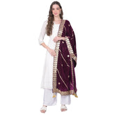 Wine velvet Gotta Patti dupatta for women (2.25-2.50 mtr), ideal for festive occasions