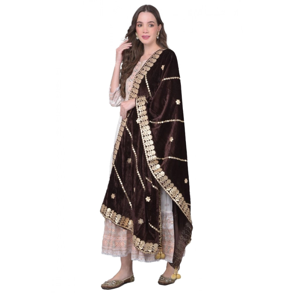 Brown velvet Gotta Patti dupatta for festive occasions (2.25-2.50mtr)