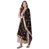 Brown velvet Gotta Patti dupatta for festive occasions (2.25-2.50mtr)