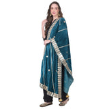 Teal velvet Gotta Patti dupatta for women's festive wear, length 2.25-2.50mtrs