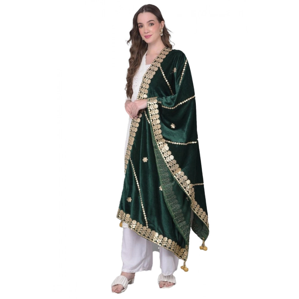 Green velvet Gotta Patti dupatta for festive occasions, 2.25 to 2.50 mtr length