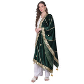 Green velvet Gotta Patti dupatta for festive occasions, 2.25 to 2.50 mtr length