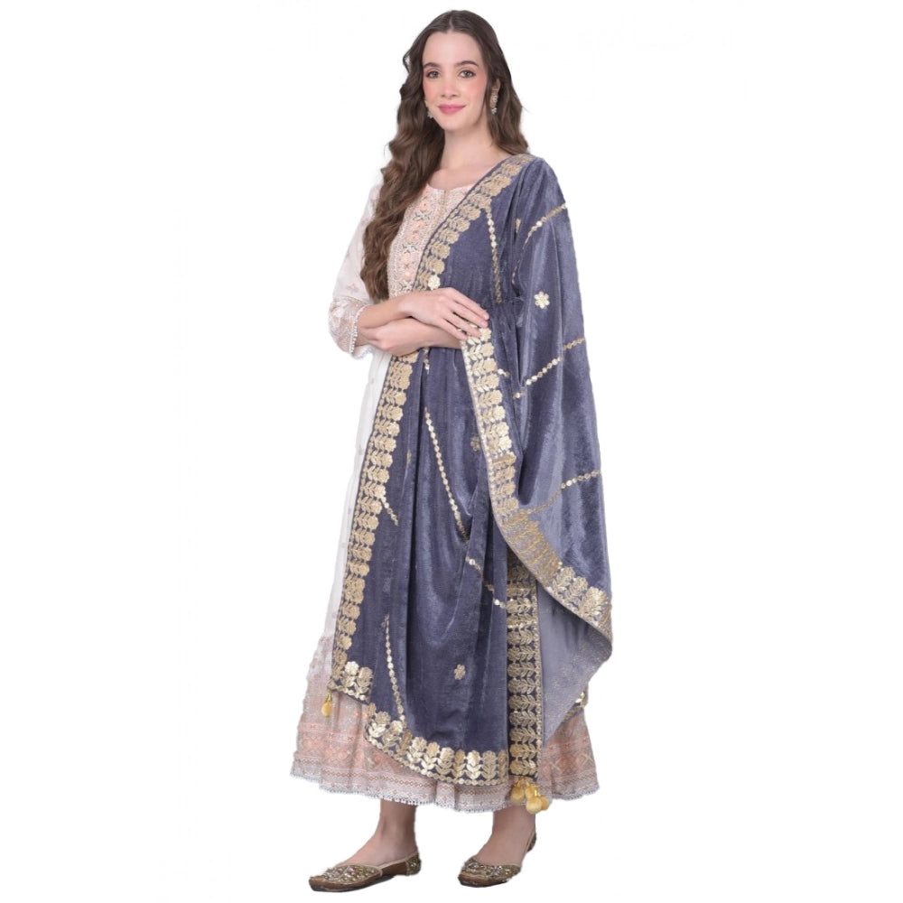 Grey velvet Gotta Patti dupatta for women's festive wear, 2.25-2.50 mtr length
