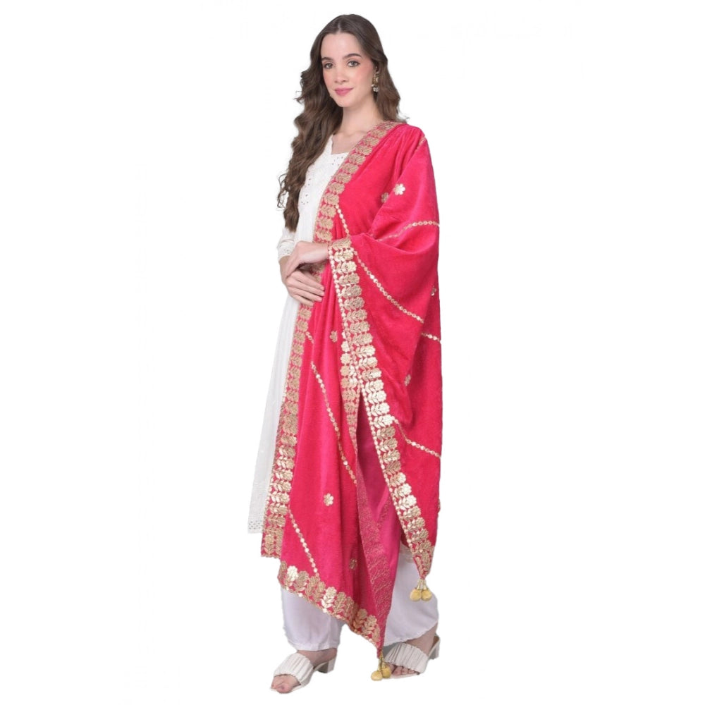 Pink velvet Gotta Patti dupatta for festive occasions, 2.25-2.50m length